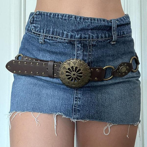 Women's Retro Metal Disc Sunflower Hollow Out Belt 70263690S