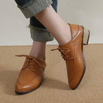 Women's Vintage Lace-Up Deep Vamp Chunky Heel Shoes 10256928C