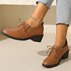 Women's Solid Color Non-Slip Low Block Heel Lace-Up Flats 69907224C