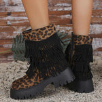 Women's Fashion Leopard Tassel Platform Ankle Boots 47923879S