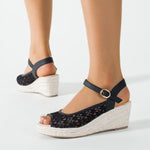 Women's Wedge Hemp Rope Lace Platform Sandals 54355404C