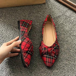 Women's Casual Plaid Pearl Pointed Toe Slip-On Flats 38569047S