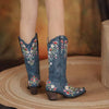 Women's Embroidered Floral Cowboy Boots with Chunky Heel and Pull-on High Shaft 86699639C