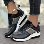 Women's Thick-Soled Casual Lace-Up Rhinestone Sneakers 49082393C