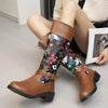 Women's Retro Round Toe Flower Chunky Heel Boots 48855717S