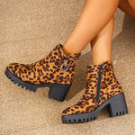 Women's Leopard Print Block Heel Ankle Boots 88668303C