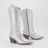 Women's Western Cowboy Boots Chunky Heel Mid Tube Rhinestone Pointed Toe Shoes 36461224C