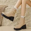 Women's Thick-Soled Side-Zip Suede Block Heel Ankle Boots 60283532C