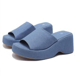 Women's Platform Denim Wedge Sandals with Square Toe 91011428C