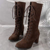 Women's Lace-Up Suede Block Heel Knee-High Boots 77293264C