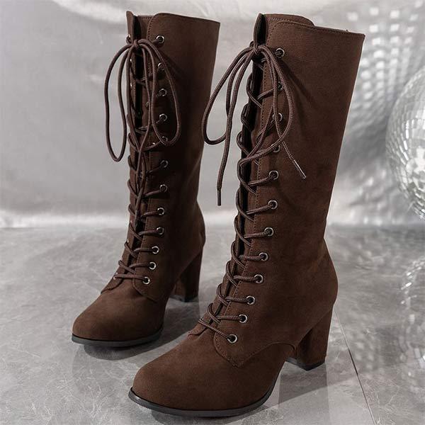 Women's Lace-Up Suede Block Heel Knee-High Boots 77293264C