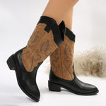 Women's Retro Embroidered Colorblock Mid-calf Boots 50948736S