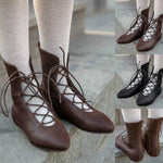 Women's Vintage Flat Pointed Toe Lace-Up Boots 29634023C