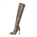 Women's Fashion Snake-Print Stiletto Knee-High Boots 05951580C