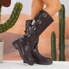 Women's Vintage Buckle Strap Knee-High Riding Boots 90530456C