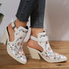 Women's Vintage Embroidered Studded High Heel Sandals with Chunky Heels 49553105C