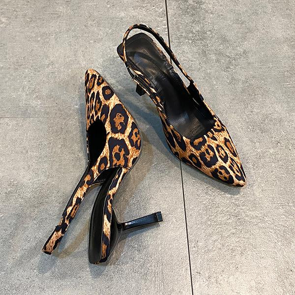 Women's Sexy Leopard Pointed Toe Stiletto Sandals 91124654S