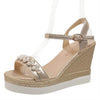 Women's Peep Toe Wedge Sandals with Pearl Embellishments 77412578C