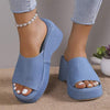 Women's Platform Denim Wedge Sandals with Square Toe 91011428C