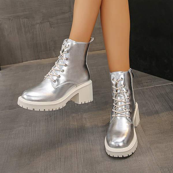 Women's Chunky Heel Bright-Colored Combat Boots 62209282C