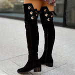 Women's Comfort Mid Heel Zipper Suede Over The Knee Boots 64502716C