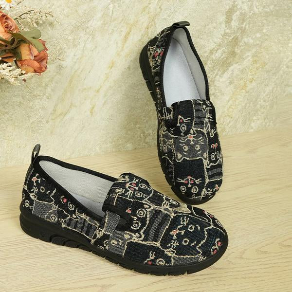 Women's Slip-On Casual Cat Pattern Canvas Flats 05954504S