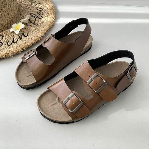 Women's Vintage Flat Sandals with Belt Buckle 74761813C