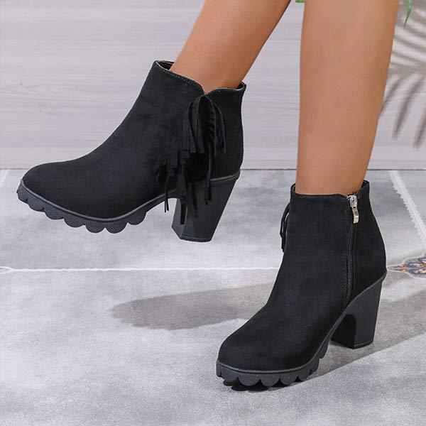 Women's High-Heel Tassel Martin Boots with Block Heel 49999840C