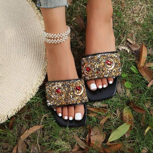 Women's Flat Sandals with Full Rhinestone Embellishments 34810872C