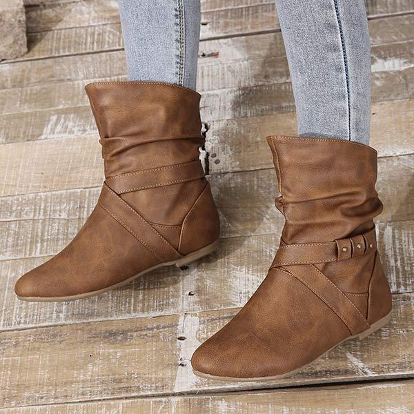 Women's Ruched Slouchy Flat Short Boots 97141713C