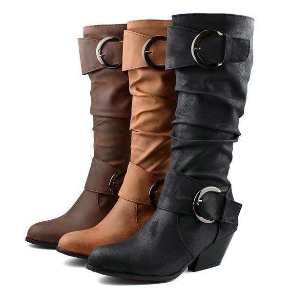 Women's Belt-Buckle Block Heel Tall Boots 24840098C