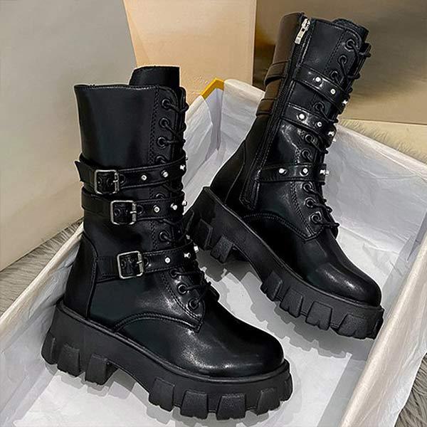 Women's Thick-Soled Punk Mid-Calf Boots 29192539C