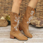 Women's Embroidered Vintage Chunky Heel Long Boots 65776009C