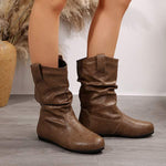 Women's Round-Toe Flat Mid-Calf Boots 64462892C