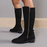 Women's Block Heel Knee-High Boots with Side Zipper 57584613C