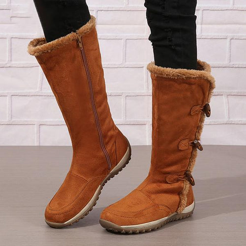 Women's Retro Button Flat Plush Snow Boots 71049731S