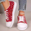 Women's Round-Toe Flat-Soled Lace-Up Sequined Casual Shoes 12179493C