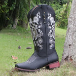 Women's Retro Embroidery Chunky Heel Long Boots 87041459S
