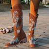 Women's Chunky Heel Embroidered Knee-High Boots 74749570C