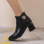 Women's Pointed Toe Block Heel Side Zipper Vintage Ankle Boots 48873288C