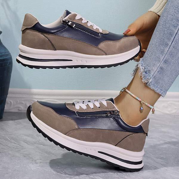 Women's Round Toe Lace-Up Color Block Sneakers 39646912C