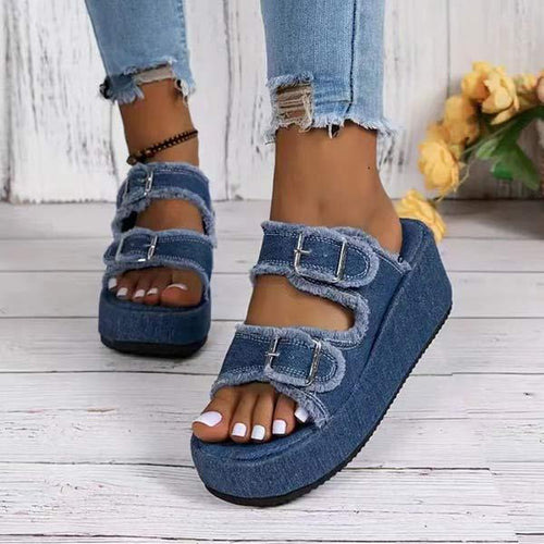 Women's Denim Buckle Slip-On Slide Sandals 88548023C