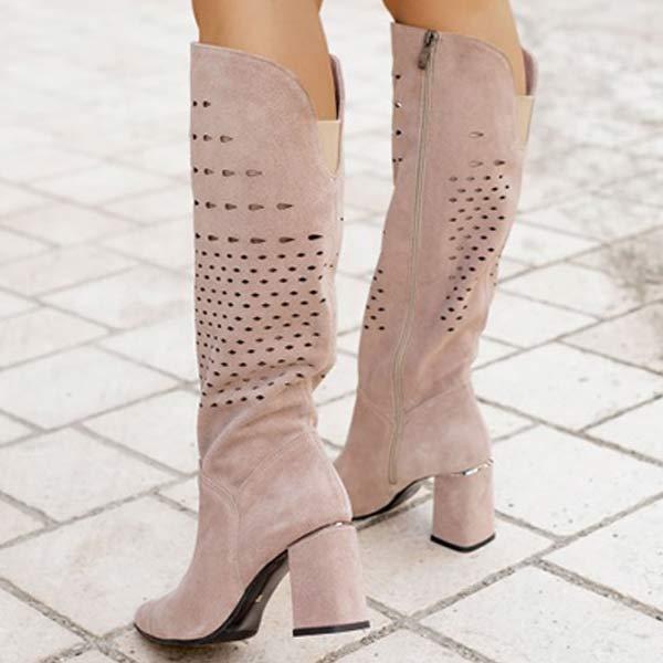 Women's Fashion High Heel Embossed Floral Side Zipper High-Calf Boots 66437396C