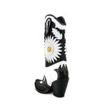 Women's Mid-Heel Pointed Toe Sunflower Patchwork Cowboy Boots 68444579C