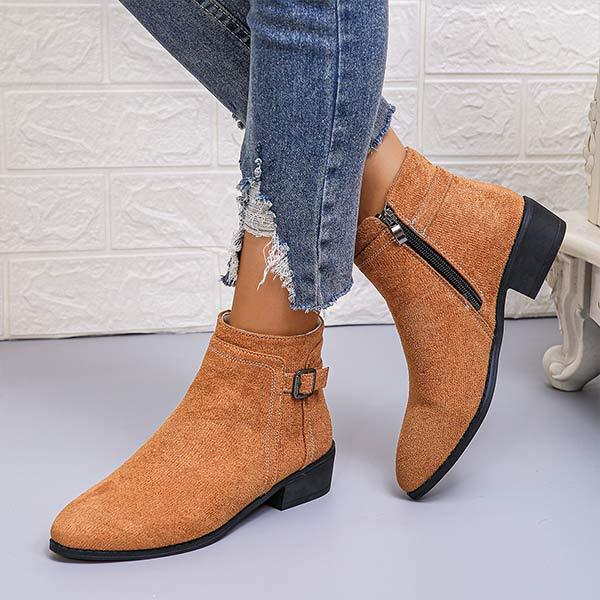 Women's Retro Chunky Heel Ankle Boots with Buckle Strap 66893818C