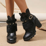 Women's Fashionable Lace Belt Buckle Block Heel Ankle Boots 18273096S