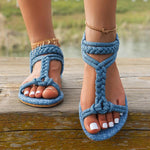 Women's Casual Braided Elastic Strap Flat Sandals 87025431S