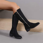 Women's Block Heel Knee-High Boots with Side Zipper 57584613C