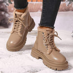 Women's Thick-Soled Front Lace-Up Plus Fleece Martin Boots 00392595C