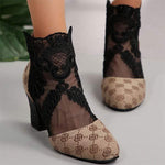 Women's Lace Mesh High Heel Sandal Boots 33270648C